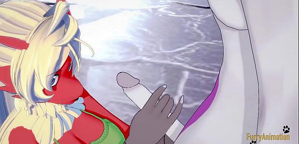 Pokemon Hentai Furry Yiff 3D - Blaziken blowjob and handjob with cum in her mouth to Mewtwo